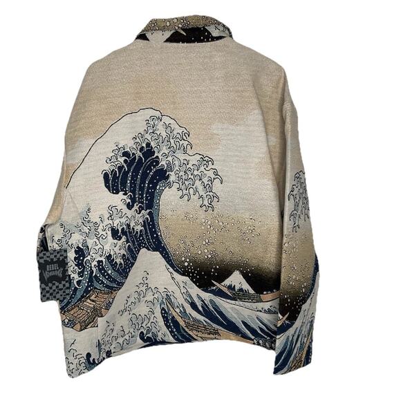 Rare The Great Wave Off Kanagawa Japan Tapestry Jacket Men's M Rebel Vengeance - Picture 8 of 8